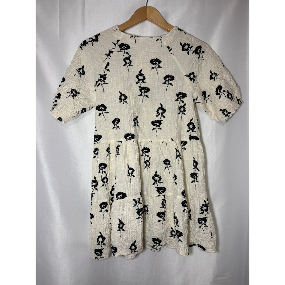 Zara Floral Tunic Top Cream Black Gauzy Tiered Babydoll Womens Small - Picture 6 of 7
